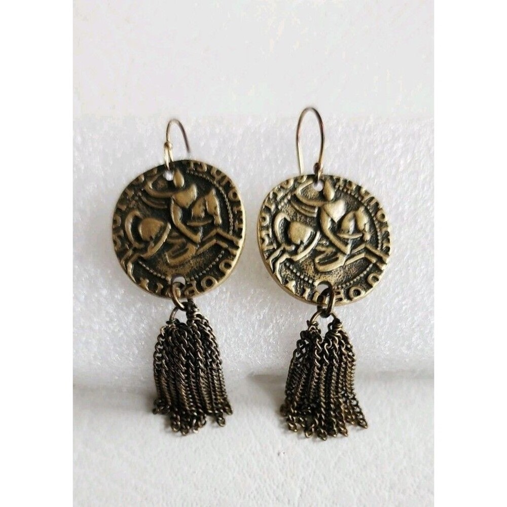 Silpada K & R  Garden Gate Etched Brass Coin Tassel Drop Earrings KRW0060